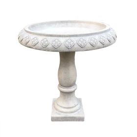 Lightweight Weathered Concrete Fiberglass Stone Birdbath - 22-inch Diameter