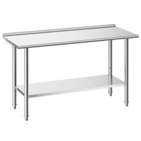 Stainless Steel Work Table, 24x60 Inch Food Prep Table With Backsplash, Commercial Kitchen Workstation With Adjustable Undershelf, Metal Heavy Du (Option: Default)