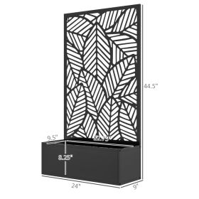 Outsunny Metal Outdoor Privacy Screen With Raised Garden Bed, Privacy Panel And Planter Box, Wall-Mounted Or Freestanding, Black (Option: Black)