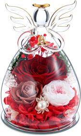 Gifts for Women Birthday Gifts for Mom Forever Preserved Rose in Glass Elegant Angel Figurine Preserved Flowers Display with Forever Flowers Look (Color: Red)