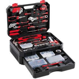 330pcs Hand Tool Set, Professional Grade, Organized Storage Case, Black-Red or Black-Yellow for Garage, Workshop& Emergency (Color: black red)